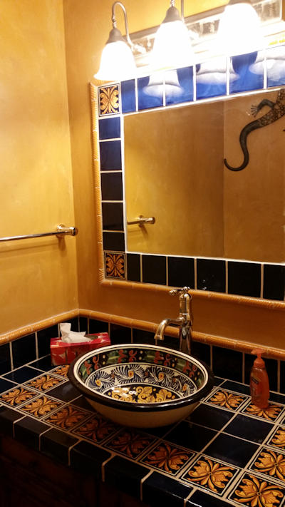 bathroom vanity cobalt blue mexican talavera tile
